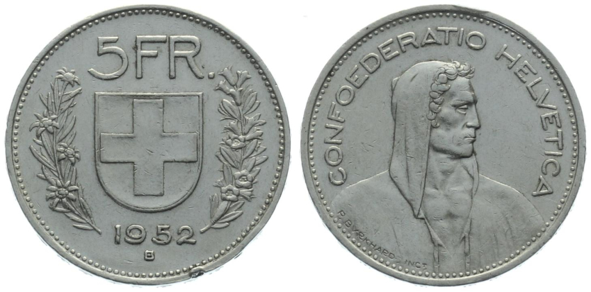 5 Franken 1952 B seltenes Jahr